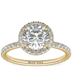 Bague de fiançailles halo de diamants héritière Blue Nile Studio en or jaune 18 carats